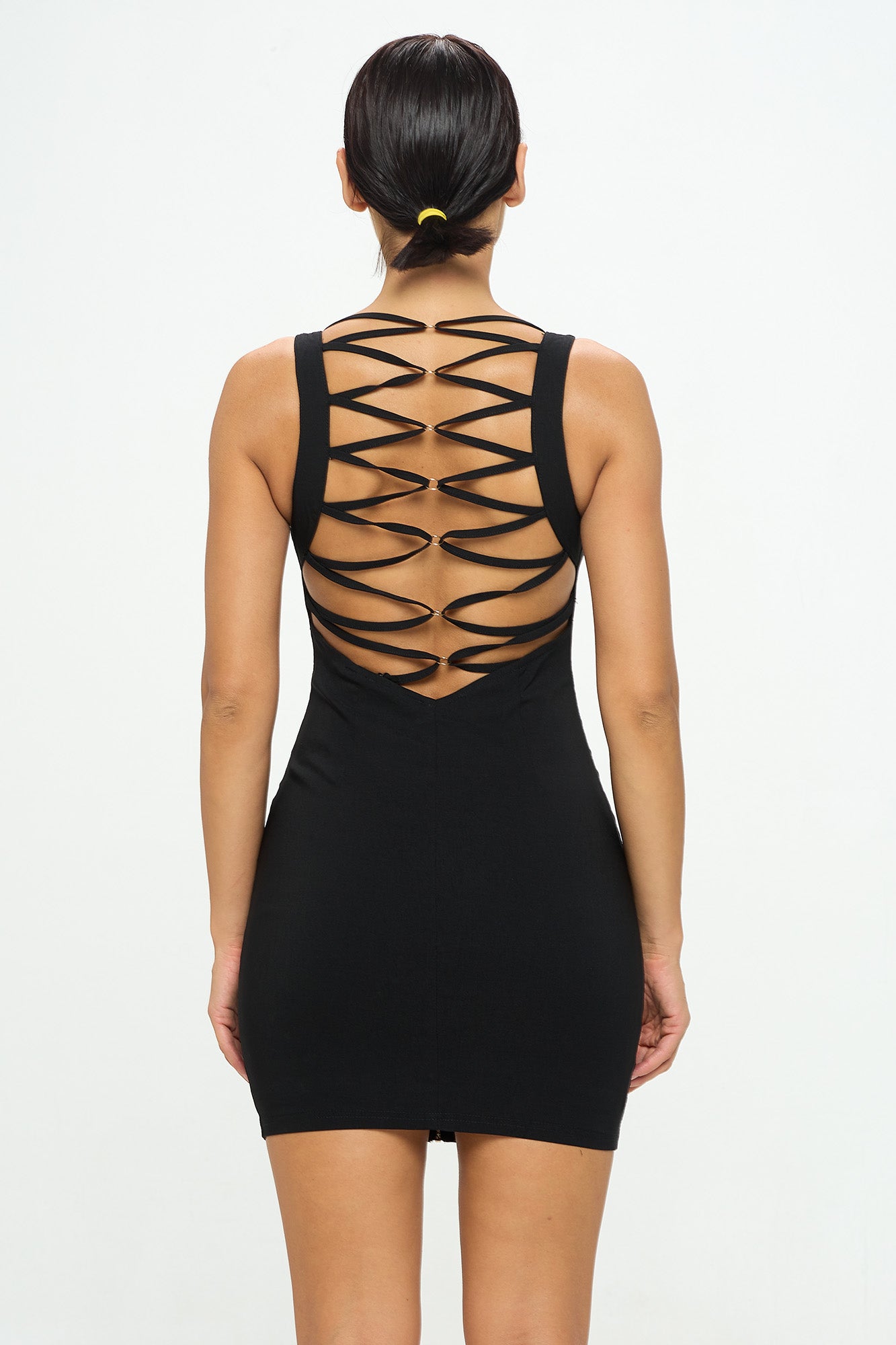 CRISS CROSS DETAIL ZIP UP BODYCON DRESS