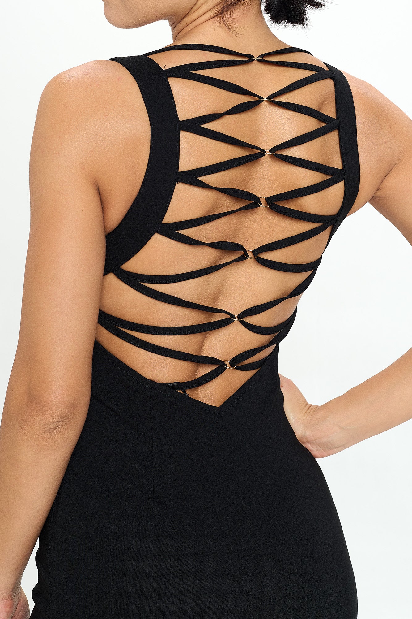 CRISS CROSS DETAIL ZIP UP BODYCON DRESS