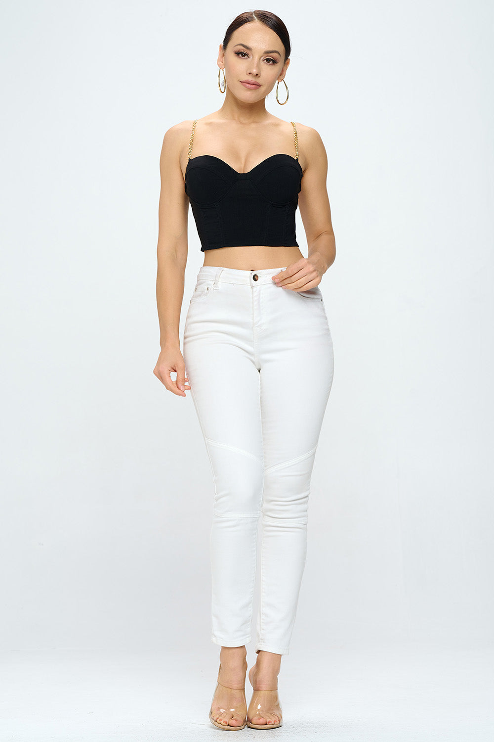 CHAIN STRAP SOLID BUSTIER TOP