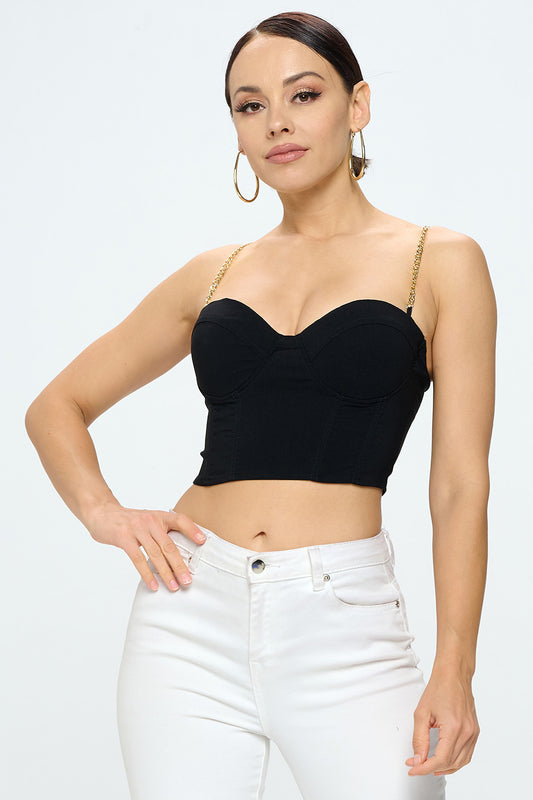 CHAIN STRAP SOLID BUSTIER TOP