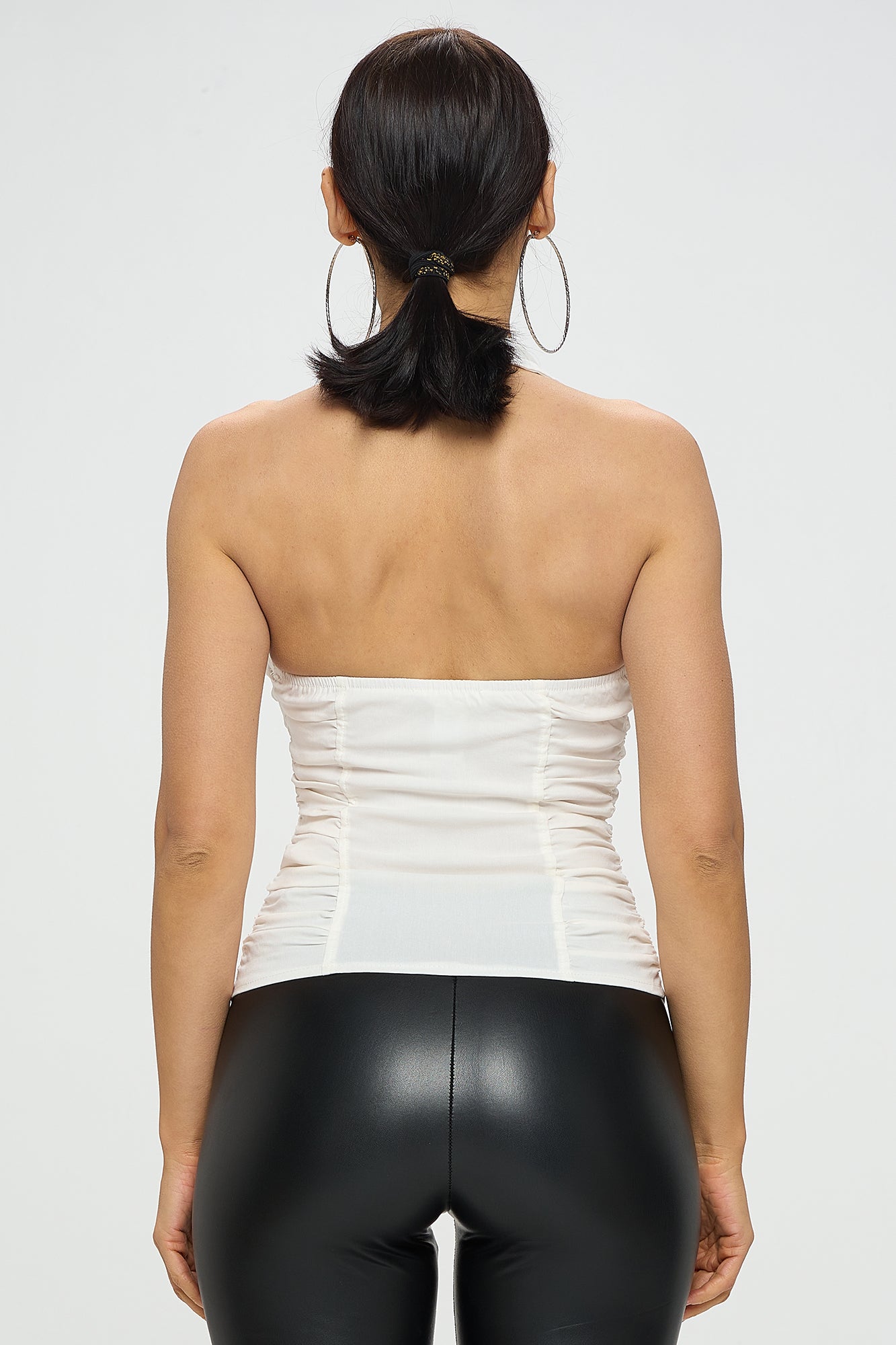 BUTTON DETAILED ZIP UP CLOSURE HALTER TANK TOP_D6618
