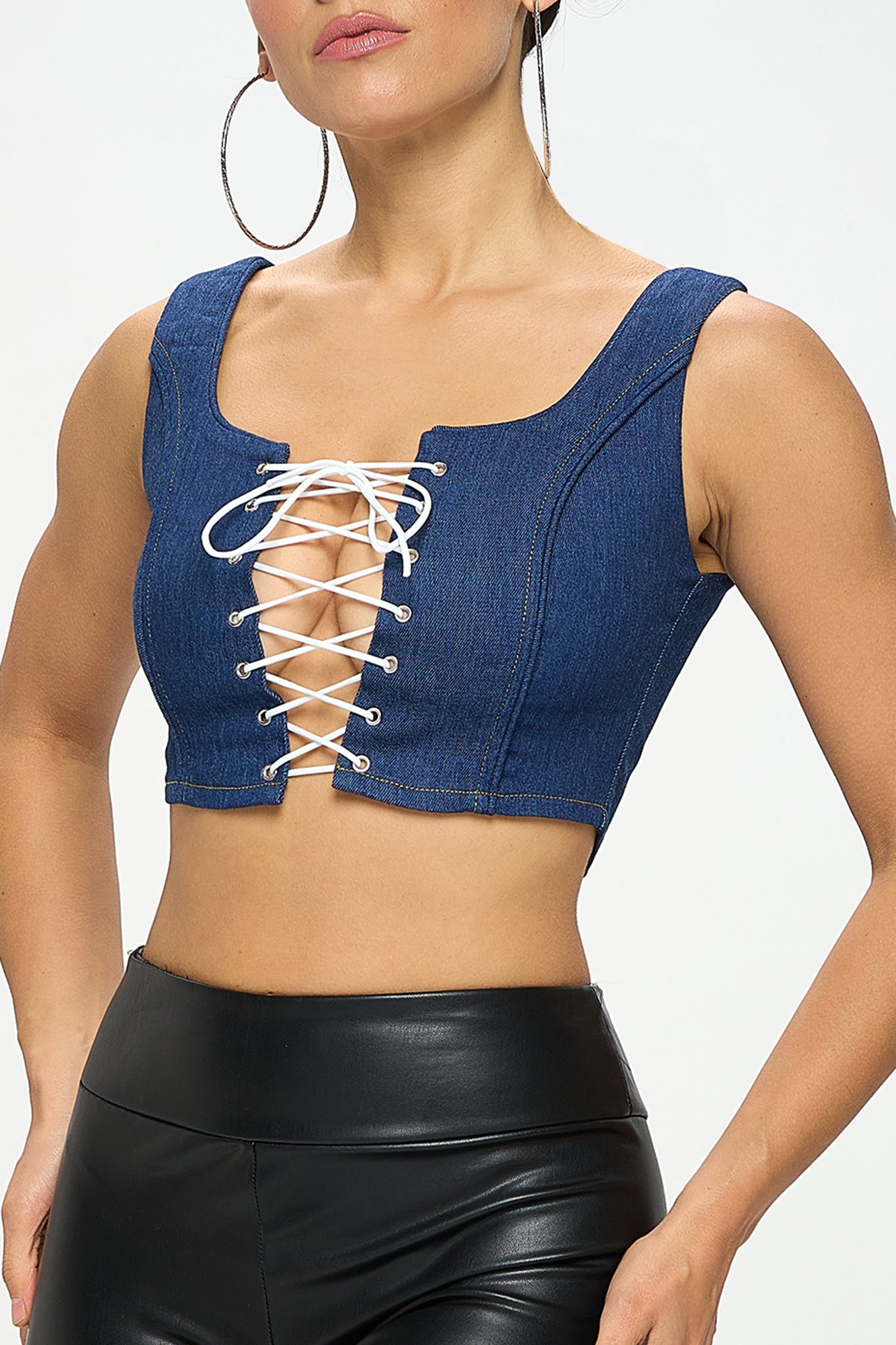 DENIM LACE UP CROP TOP