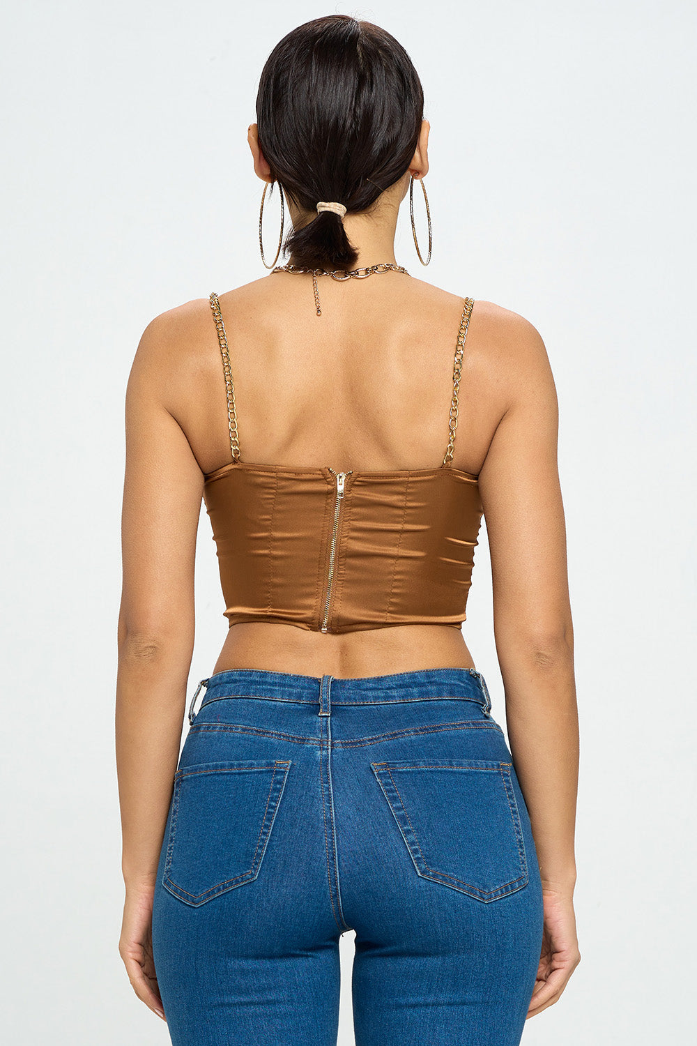 GOLD CHAIN STRAP SATIN SOLID BUSTIER TOP