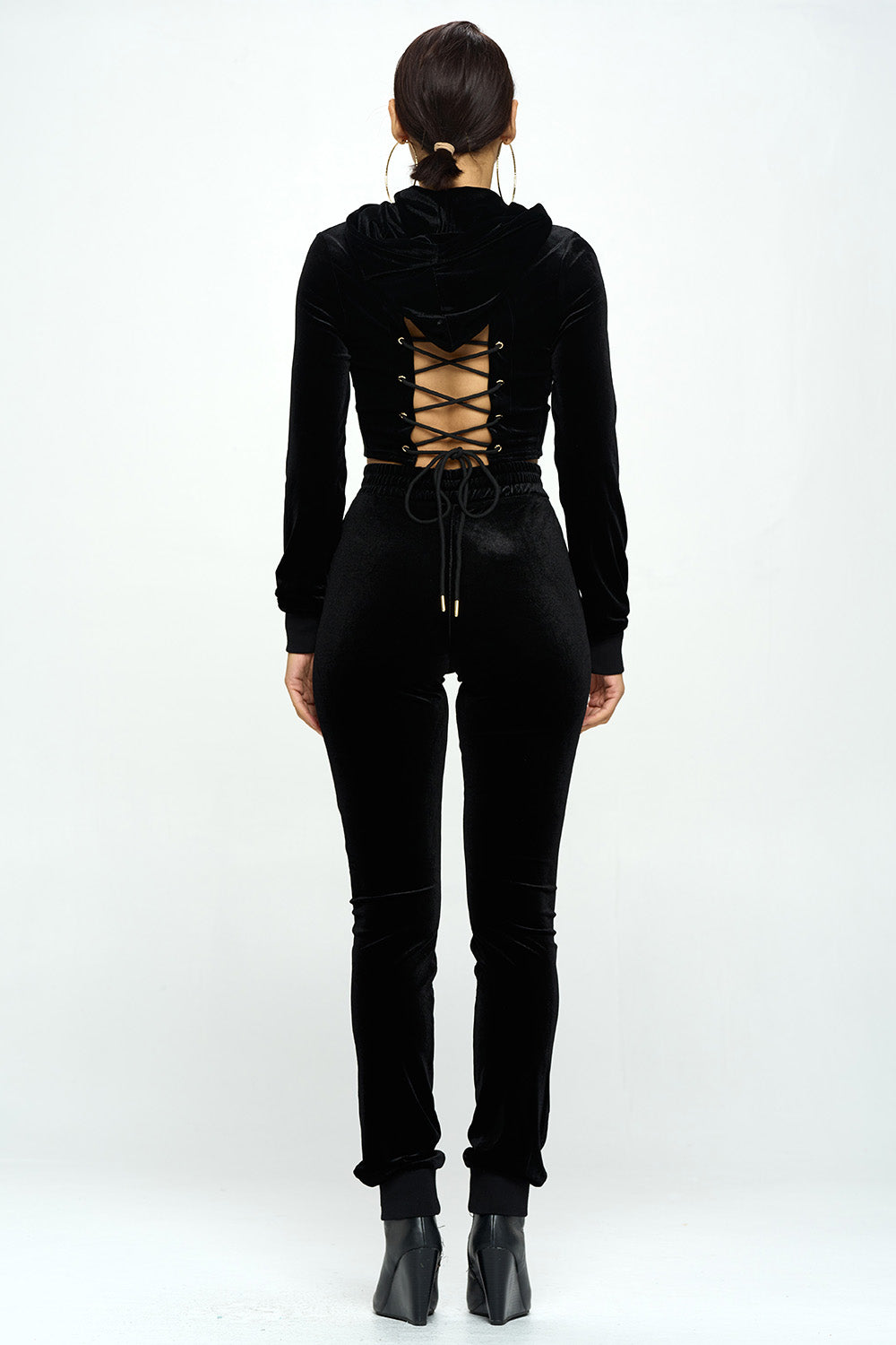 VELVET ELASTIC WAIST JOGGER & HOODED CROP JACKET SETS