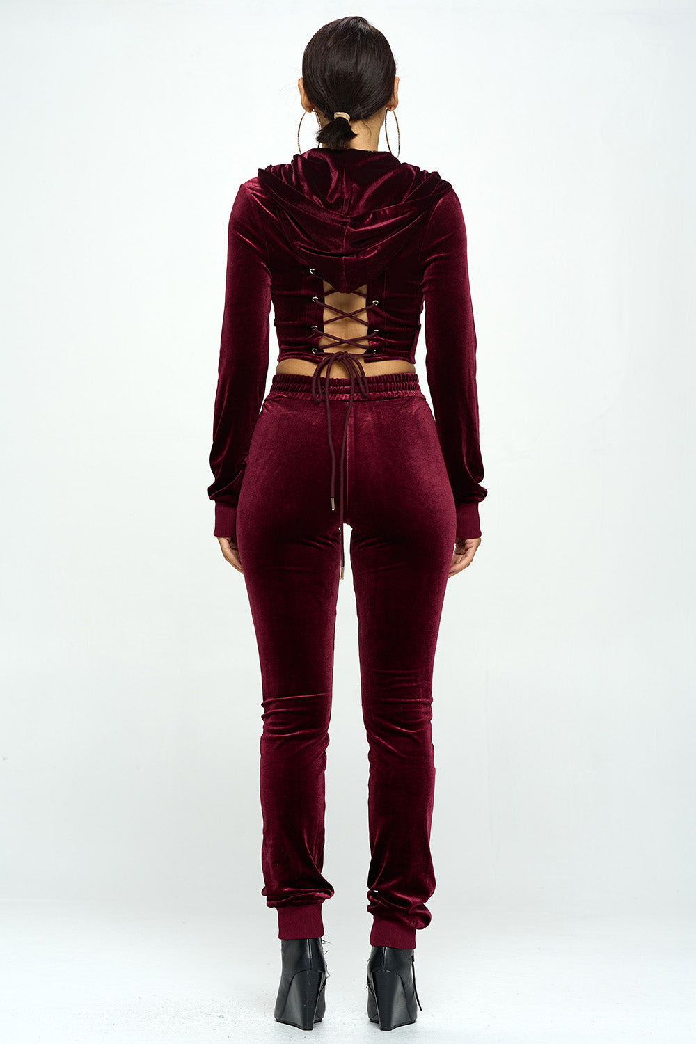 VELVET ELASTIC WAIST JOGGER & HOODED CROP JACKET SETS