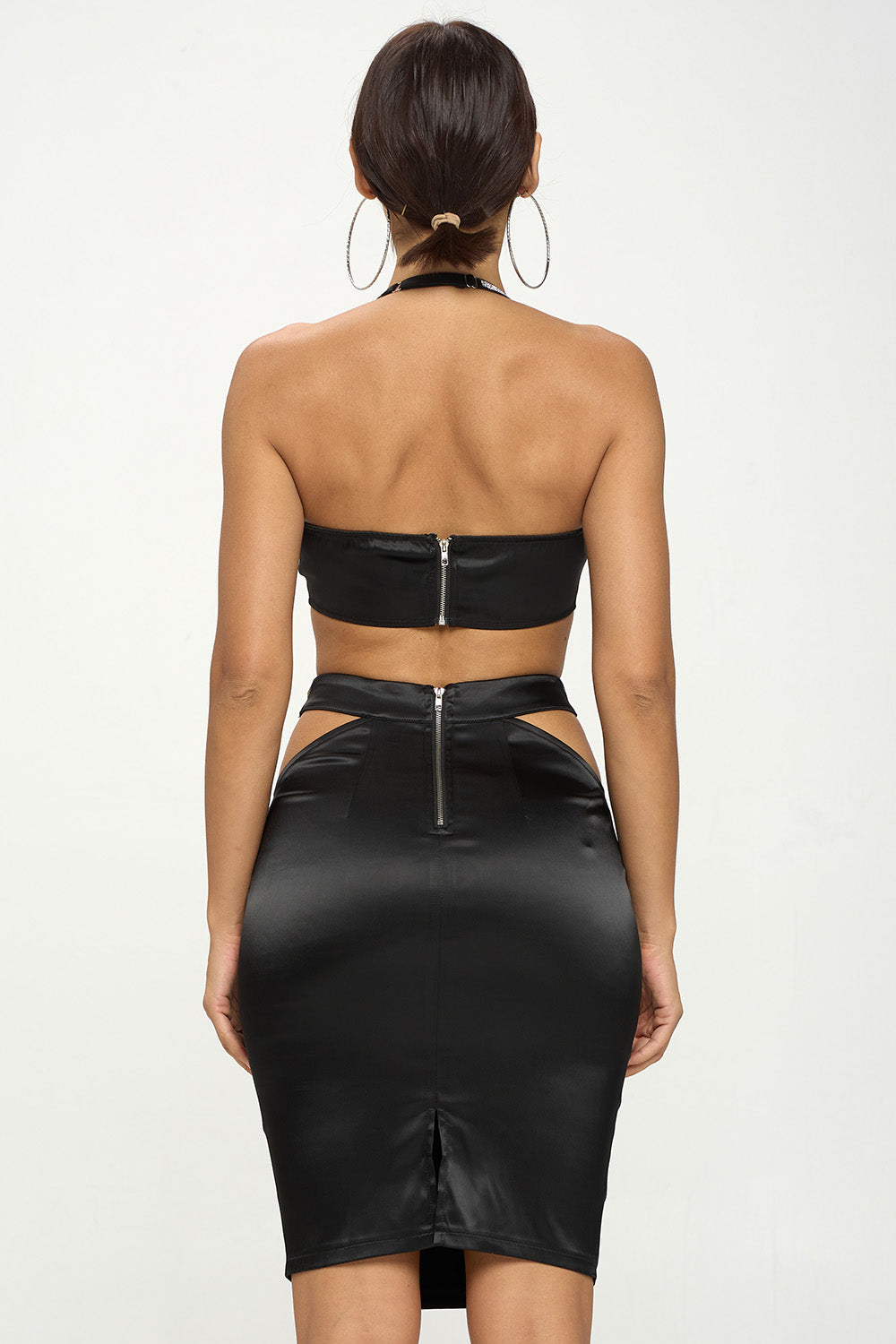 RHINESTONE STAIN HALTER BRA TOP & SKIRT SETS