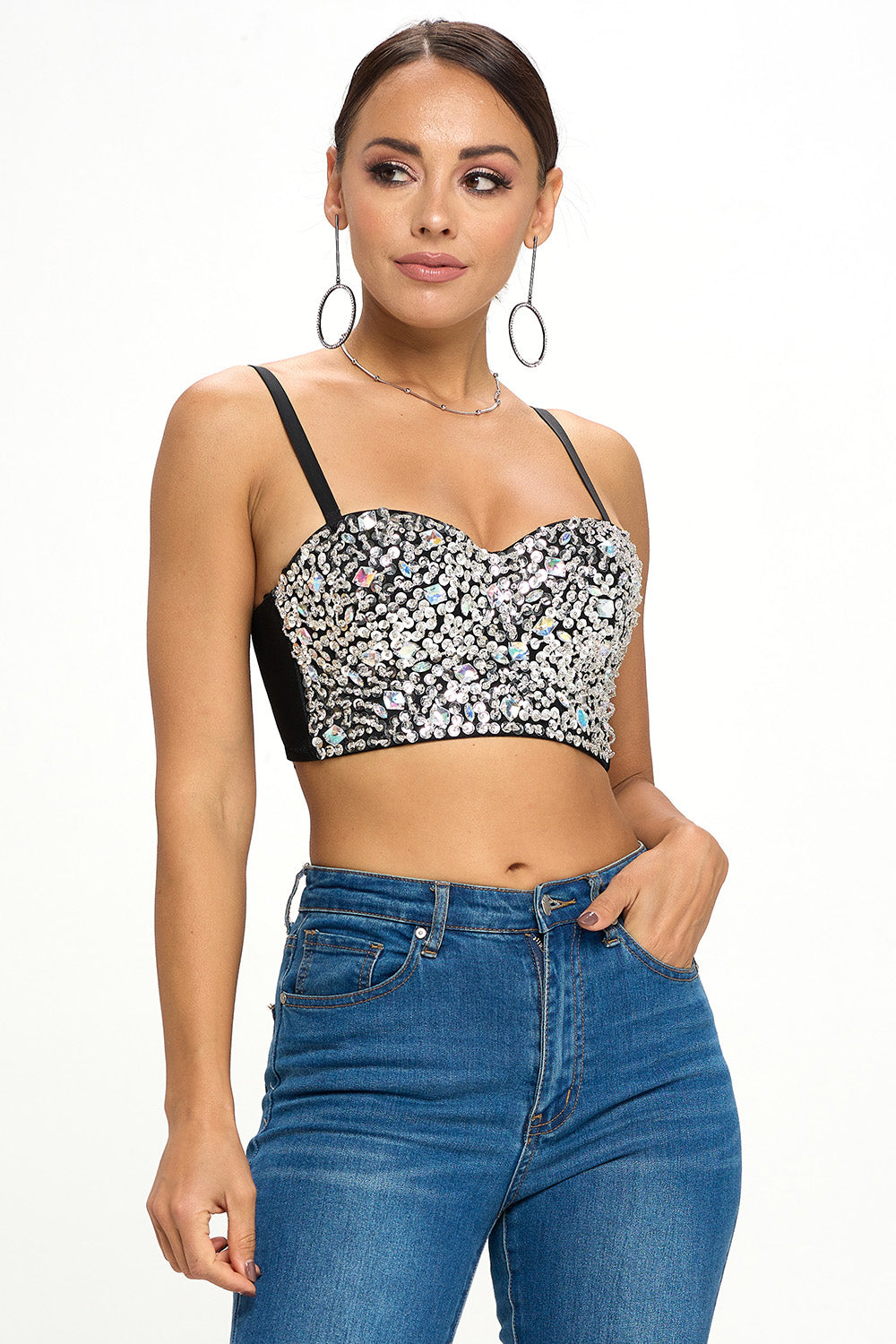 Forever 21 Women's Sequin Pleather Crop Top Sports Bra Size Small
