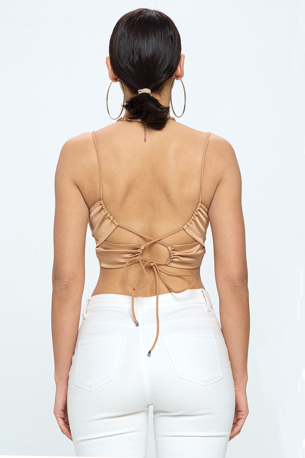 CUTOUT BACK CRISS CROSS SPAGHETTI STRAP CROP CAMI