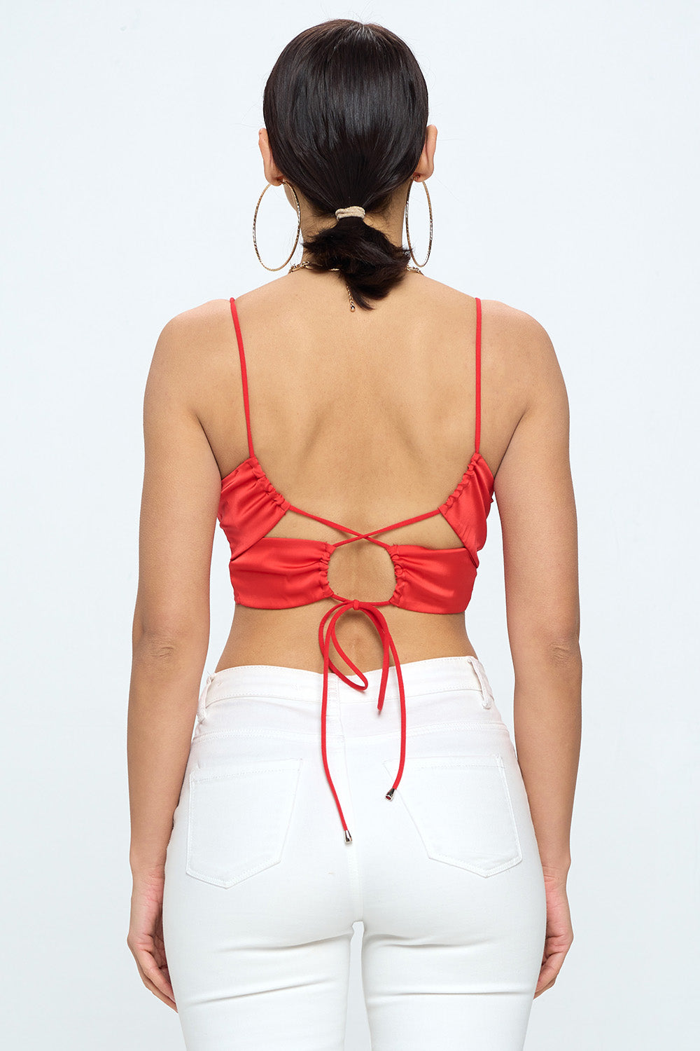 CUTOUT BACK CRISS CROSS SPAGHETTI STRAP CROP CAMI