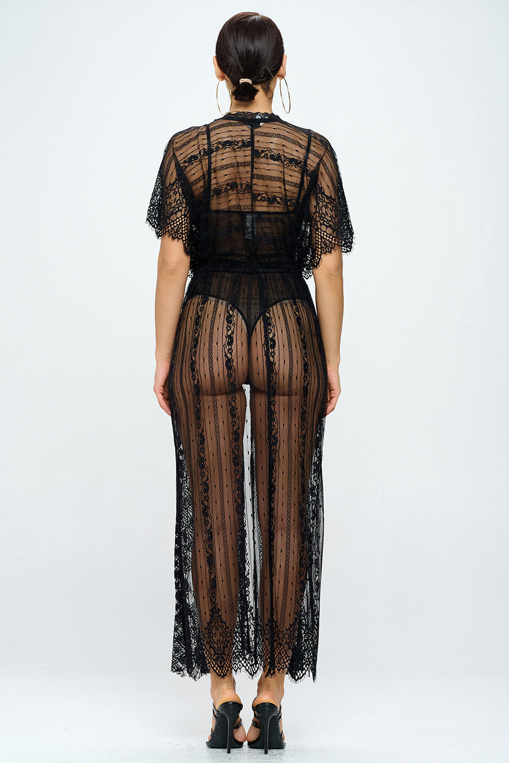 MAXI LACE KIMONO DRAWSTRING COVER UP ROBE