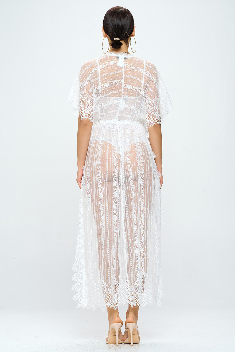 MAXI LACE KIMONO DRAWSTRING COVER UP ROBE