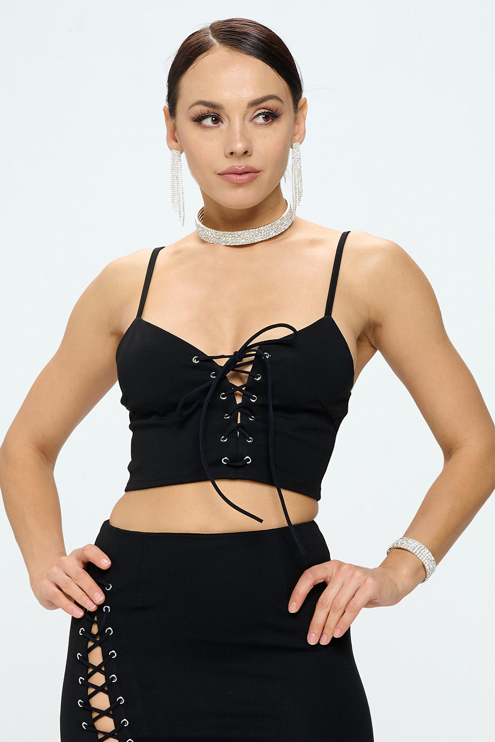 LACE UP FRONT DETAIL CROPPED TANK TOP