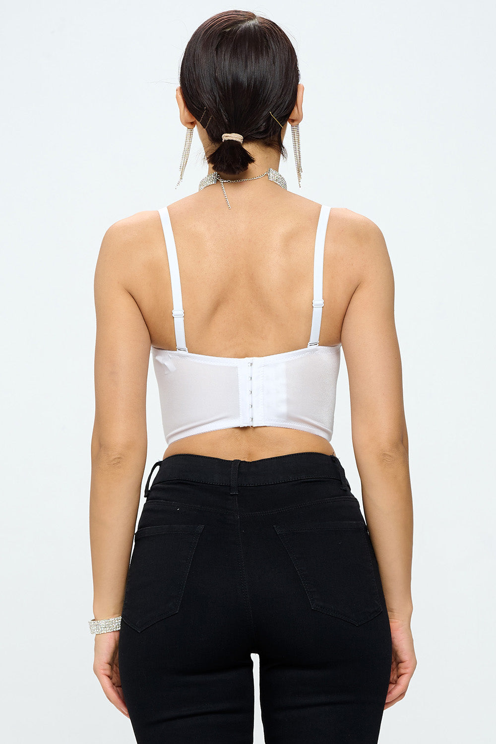 FLOWER BEADING SEQUIN MESH BUSTIER CROP TOP_D7184