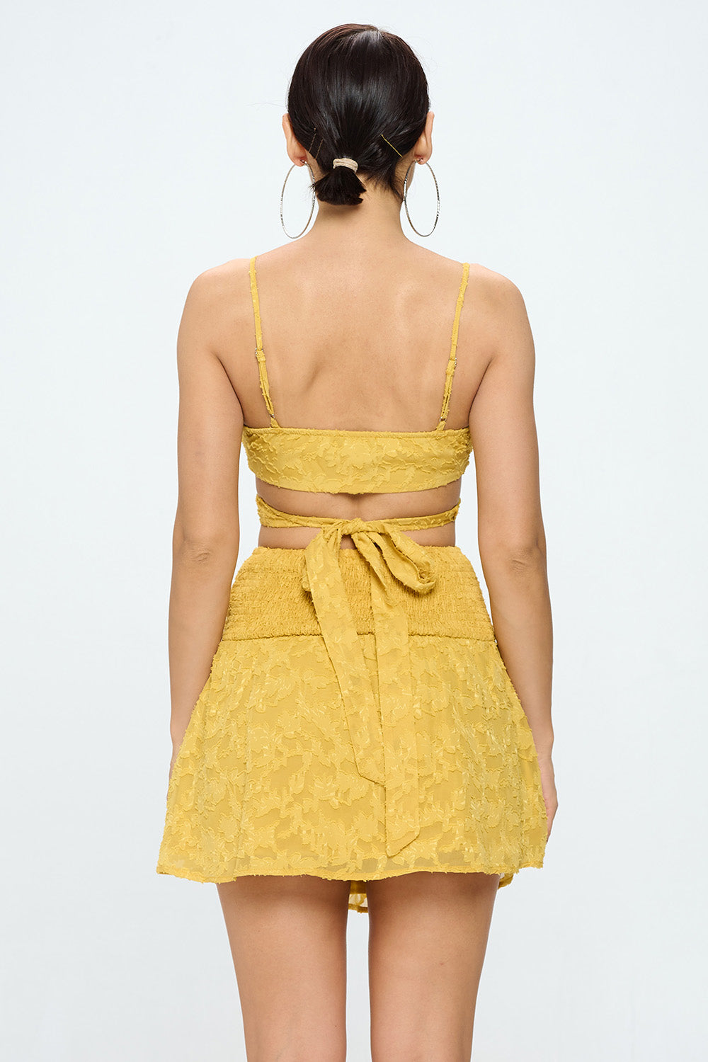 CRISS CROSS TIE WAIST CROP TOP AND SKIRT SETS