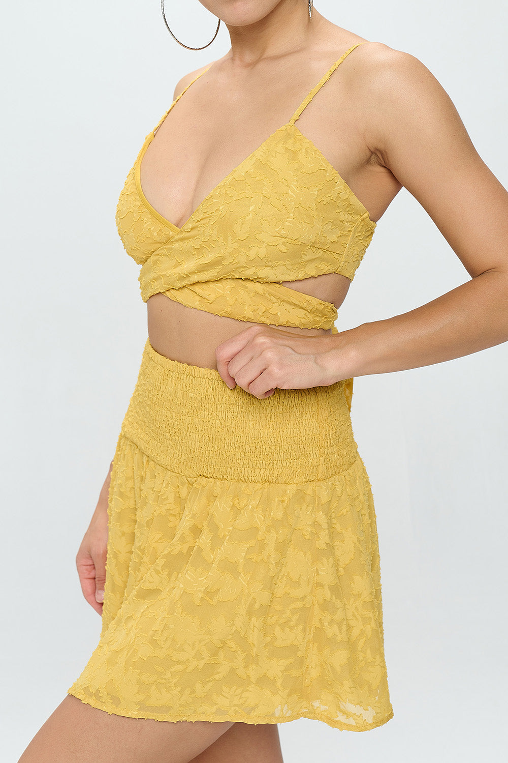 CRISS CROSS TIE WAIST CROP TOP AND SKIRT SETS