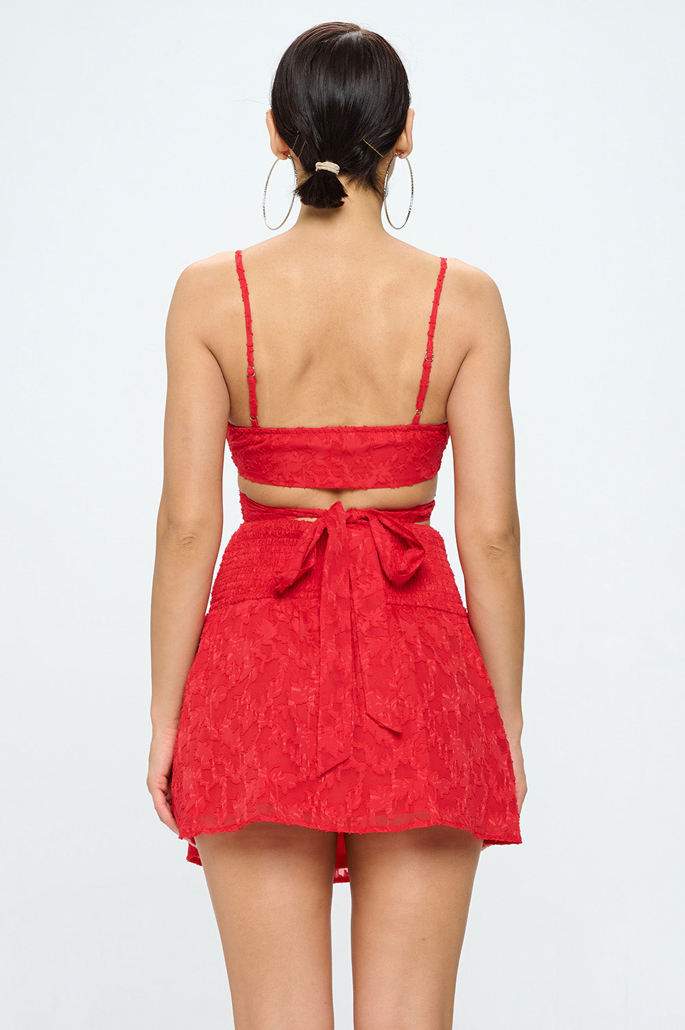 CRISS CROSS TIE WAIST CROP TOP AND SKIRT SETS