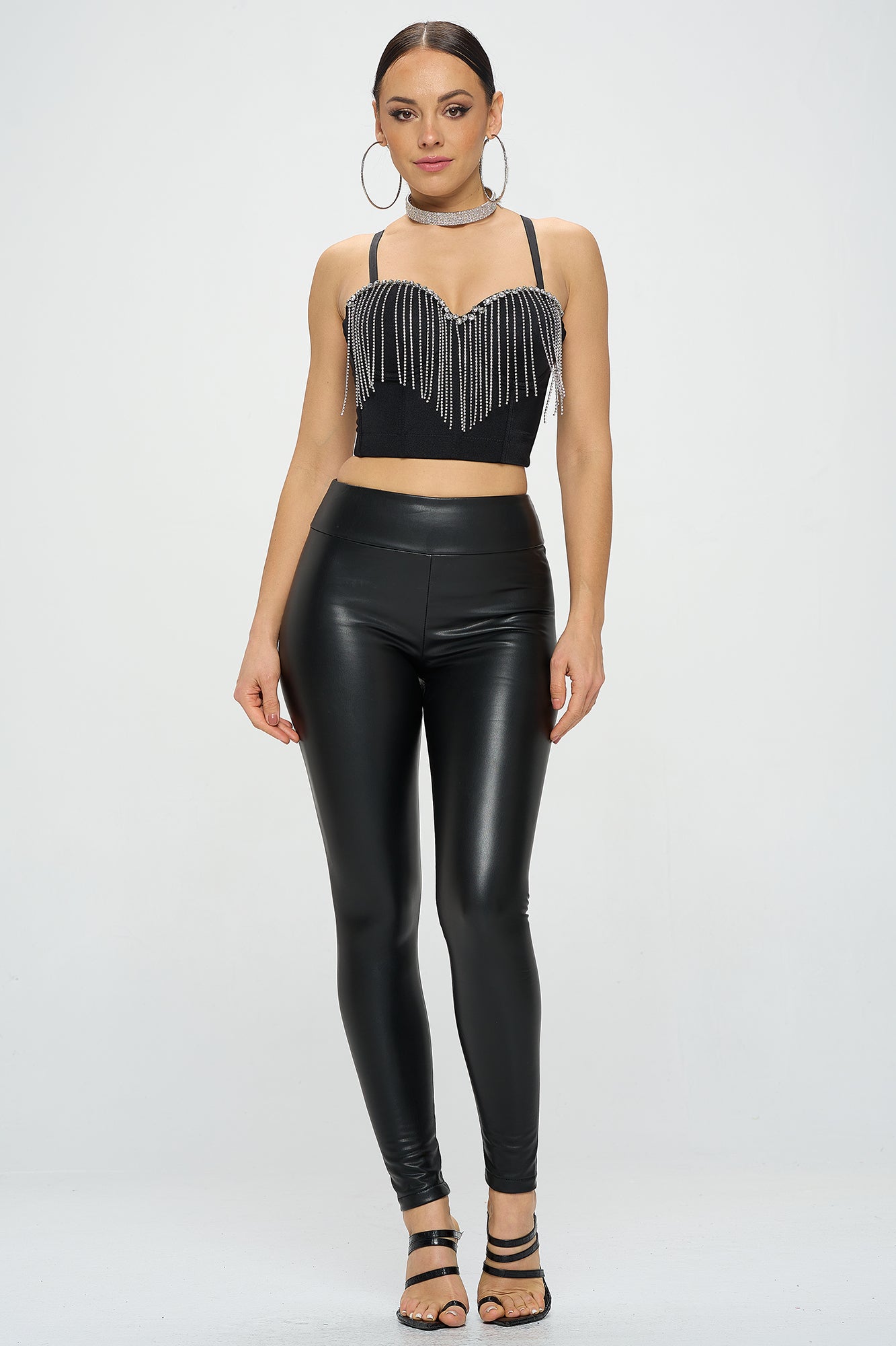 RHINESTONE FRINGE TRIM BUSTIER CROP TOP_D7197