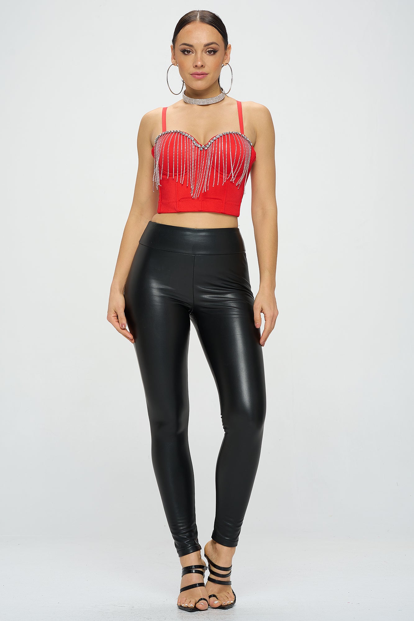 RHINESTONE FRINGE TRIM BUSTIER CROP TOP_D7197