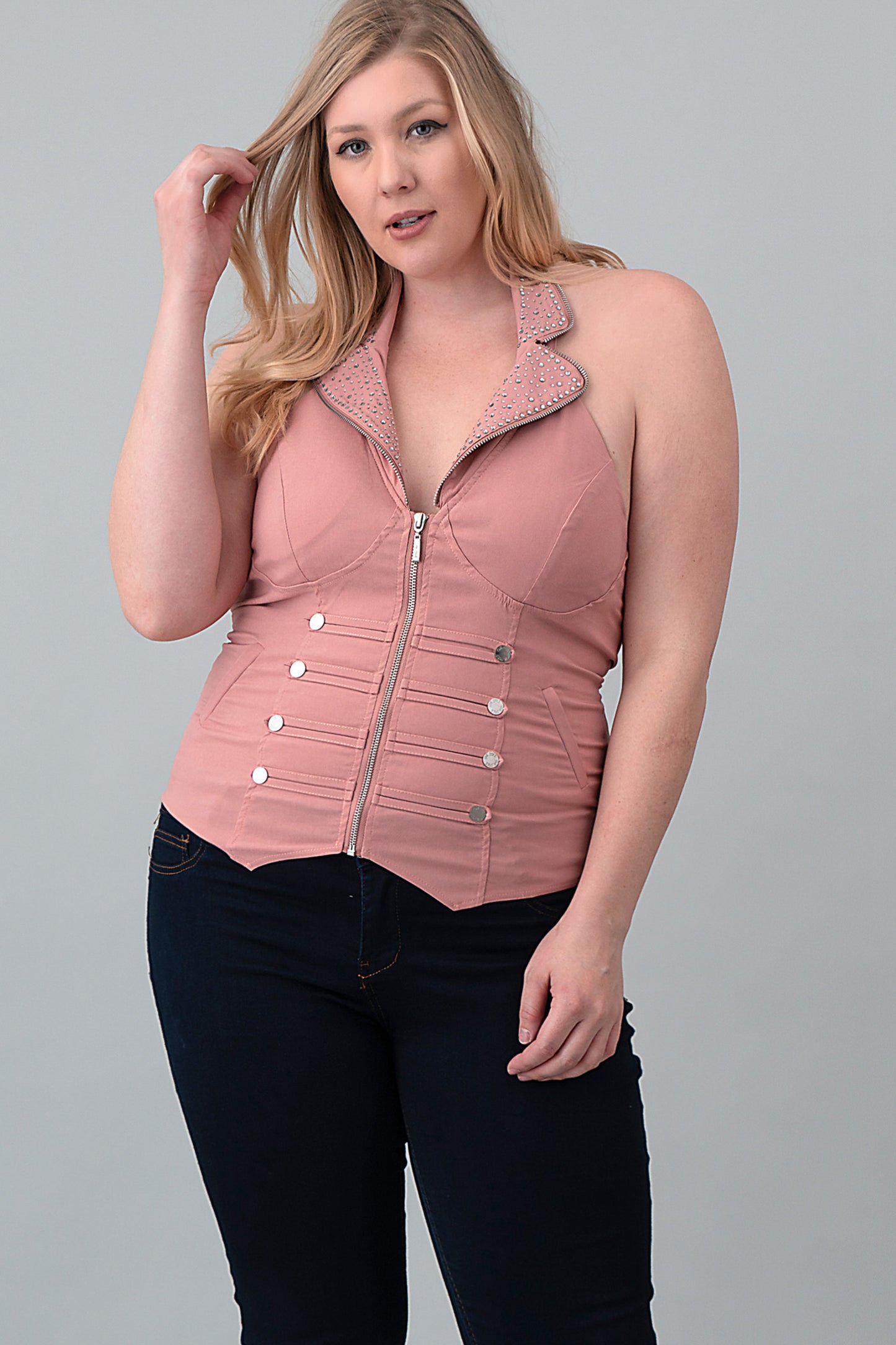 SAILOR COLLAR BEADED PLUS TOP_D6752P
