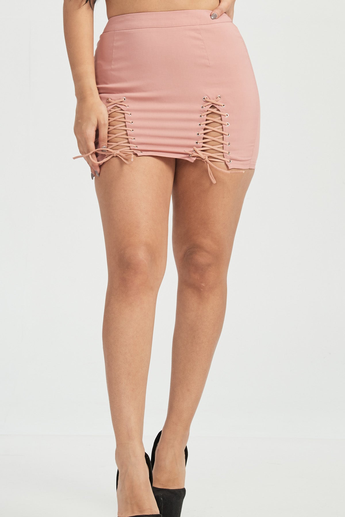 DOUBLE SIDE LACE UP MINI SKIRT