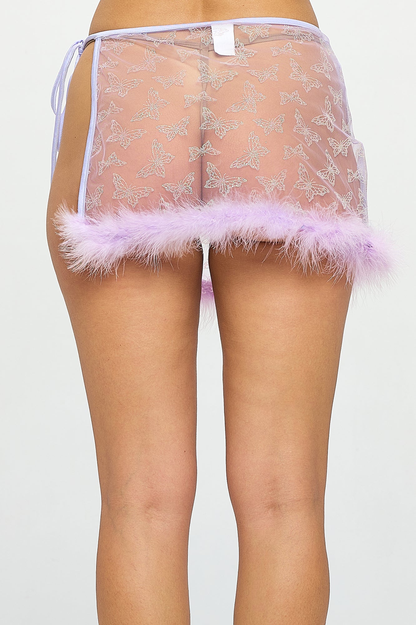 BUTTERFLY GLITTER MESH FEATHER TRIM RAVE MINI SKIRT
