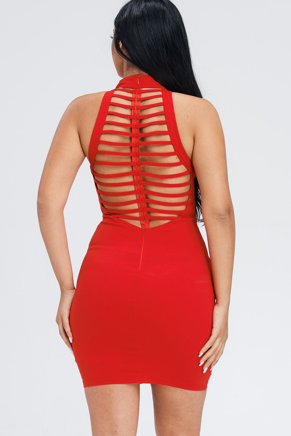 BACK RIB DETAIL HIGH NECK DRESS