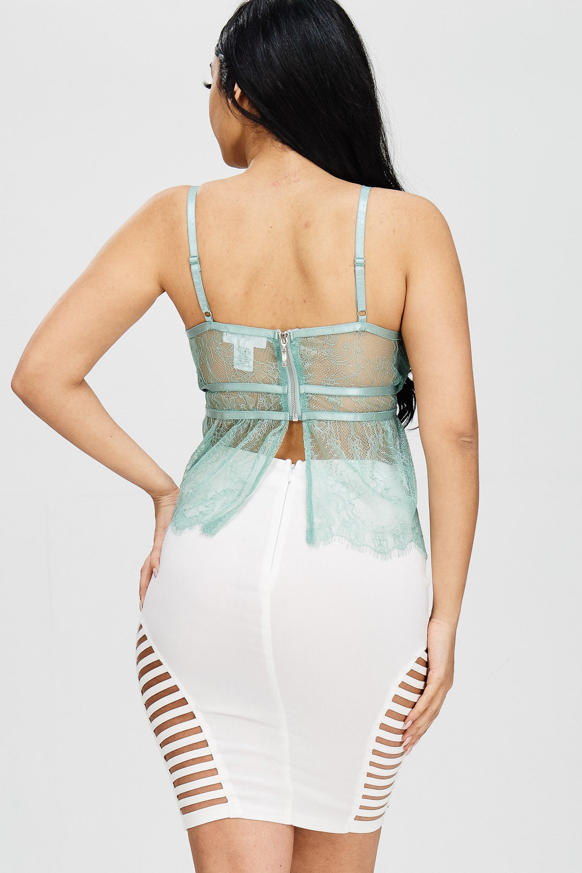 LACE BRALETTE PEPLUM CAMISOLE TOP