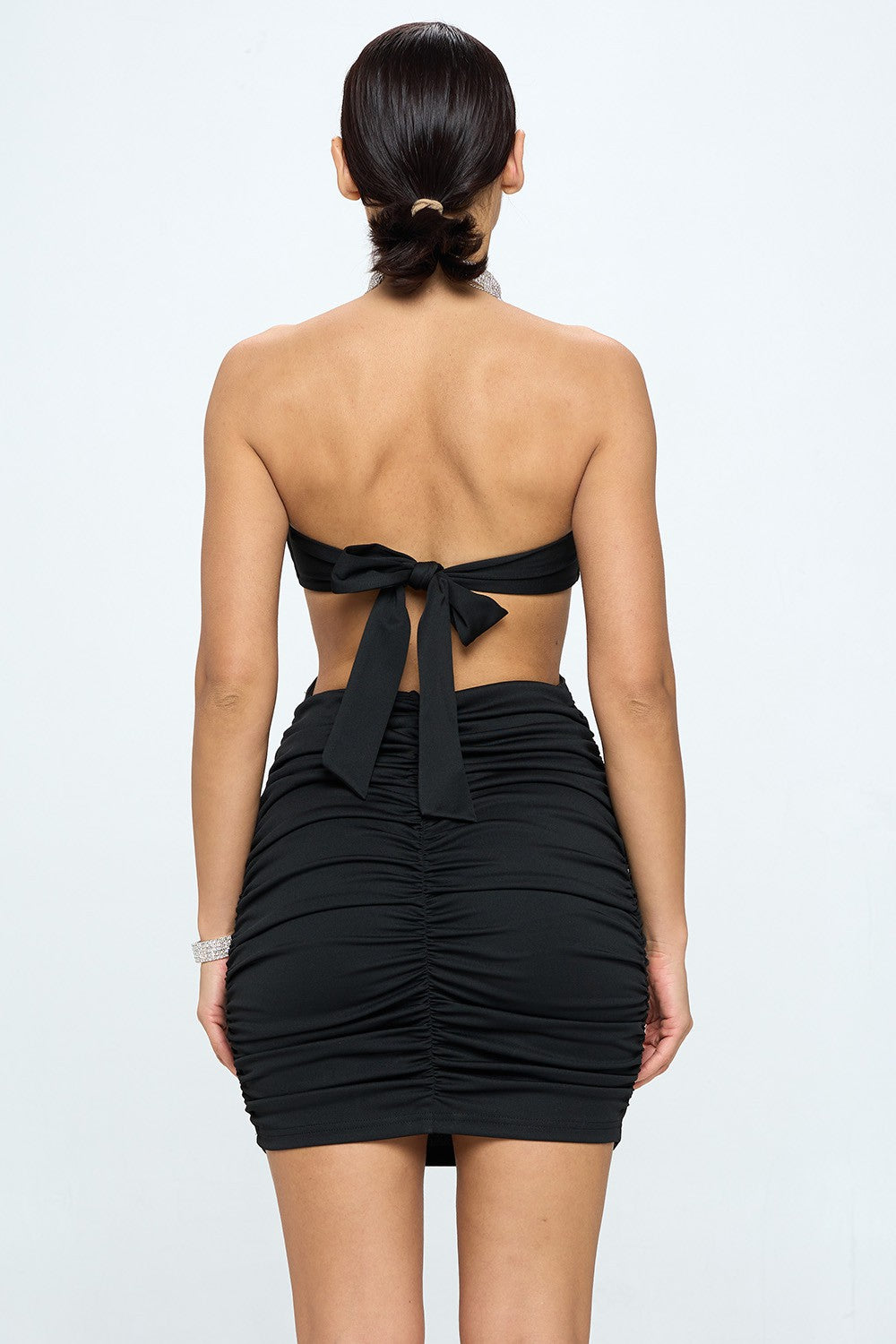 TIE BACKLESS TUBE BODYCON DRESS