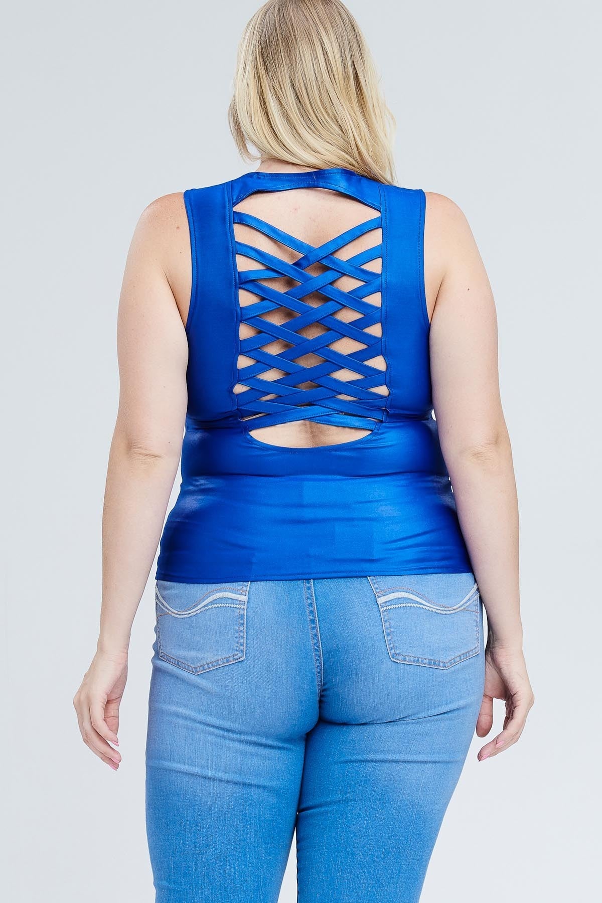 LACE-UP DETAIL ZIP UP SLEEVELESS TOP -PLUS