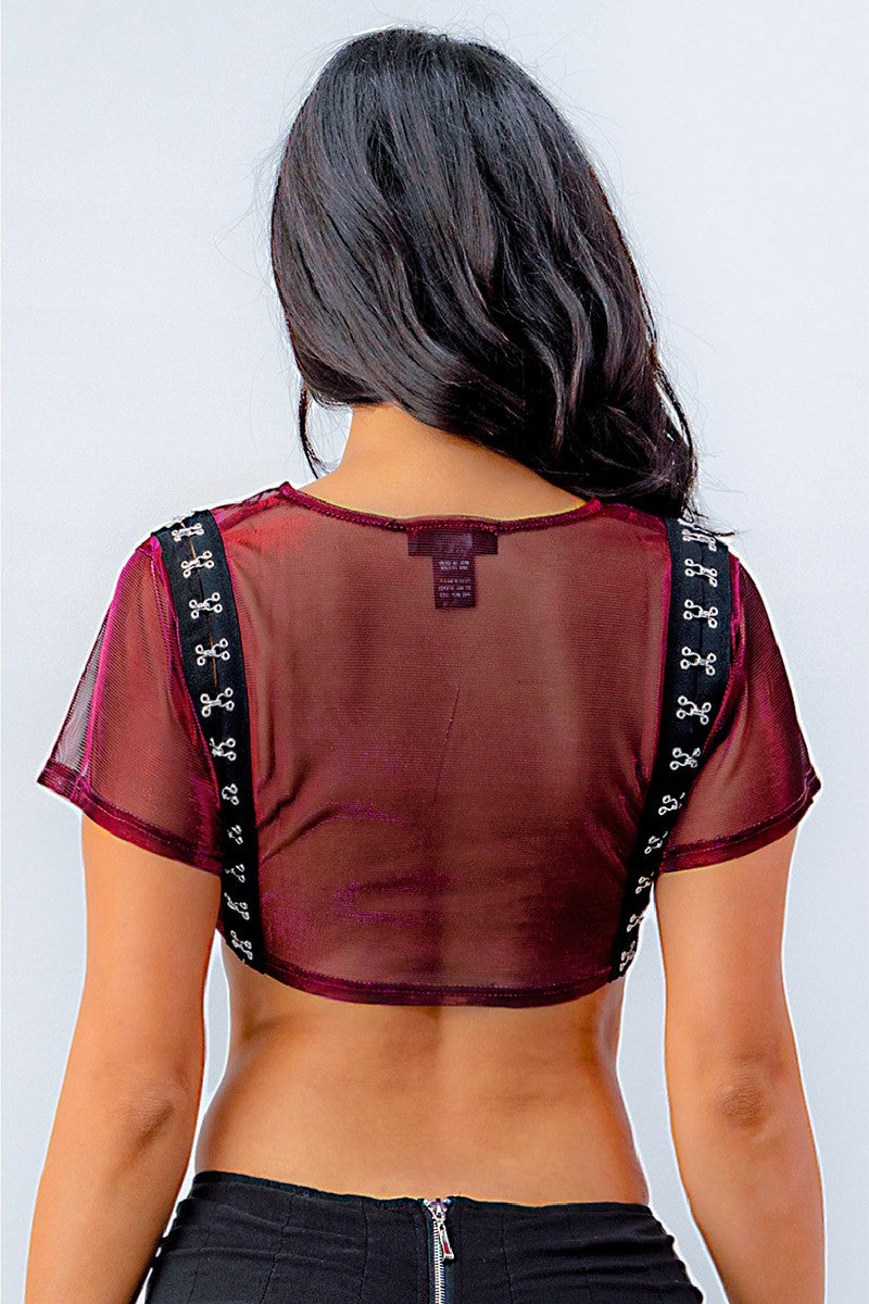 METALLIC MESH UNDERBOOB CROP TOP