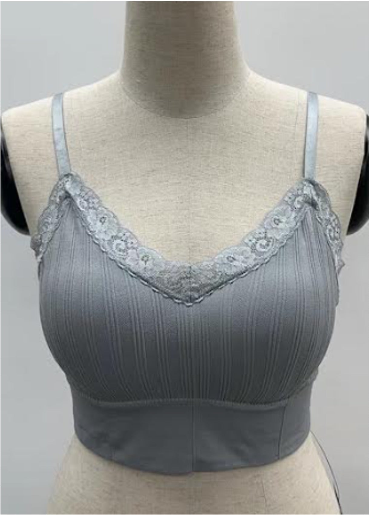 LACE TRIM RIBBED SOLID BRALETTE TOP