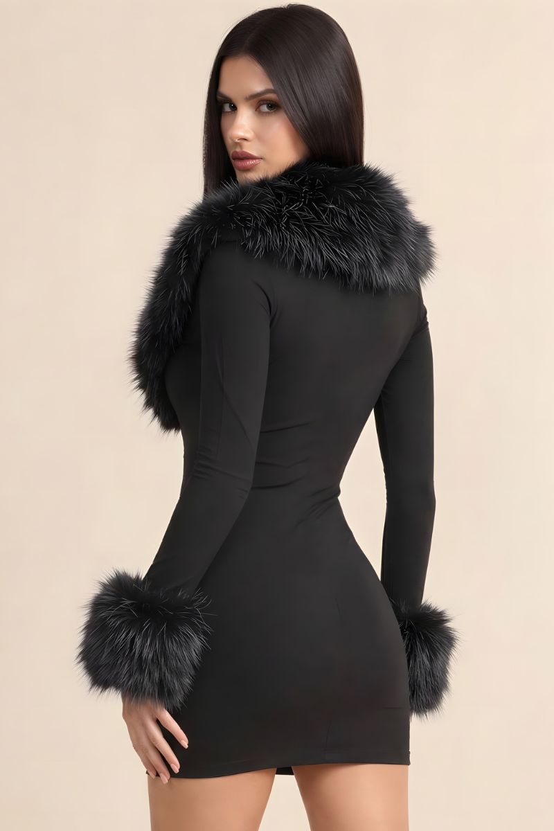 Luxe Faux Fur Plunging V-Neck Mini Dress
