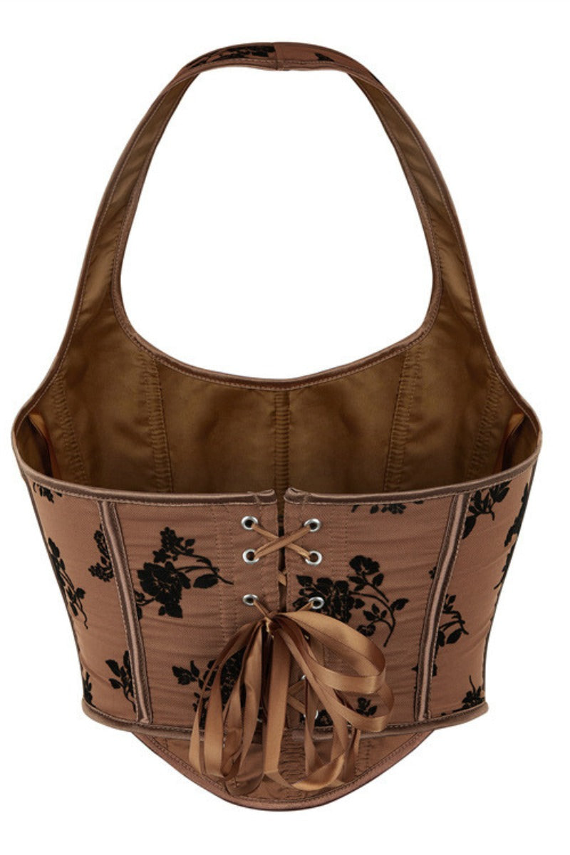 Sexy Floral Corset Crop Top with Lace-Up Back