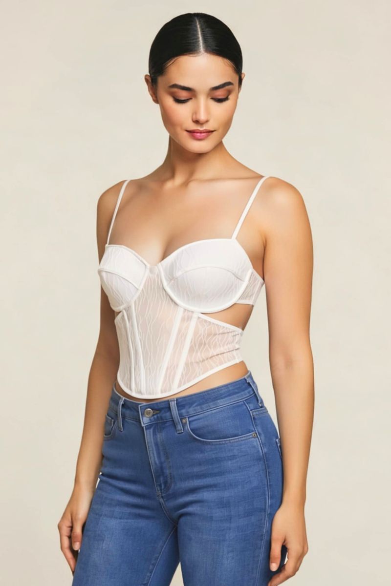 Textured Mesh Open Back Corset Top