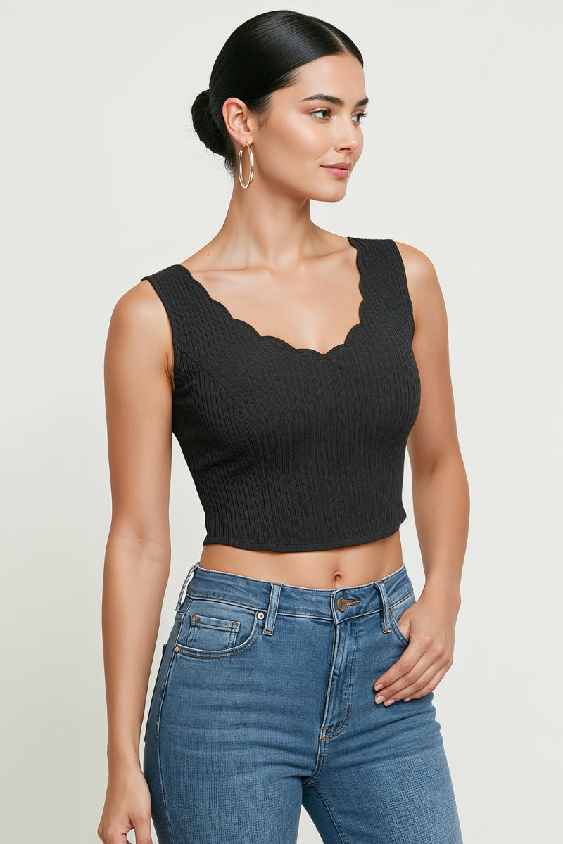 BACK FOIL WEAVE BAND WAVY CROP TOP