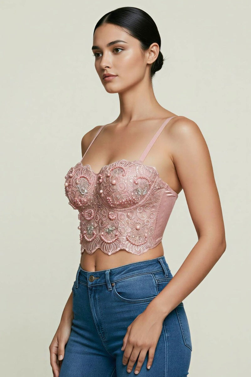 Embroidered Lace Bustier Crop Top