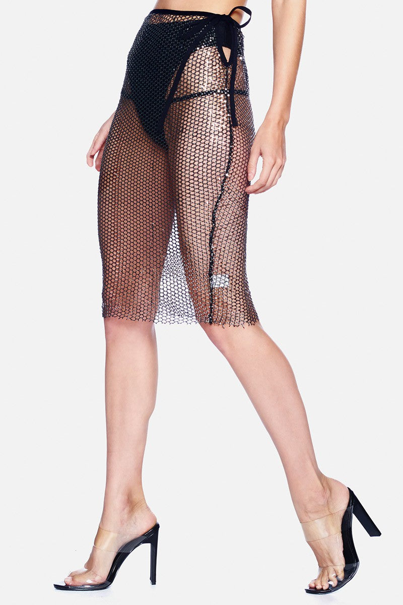 ONE SHOULDER STRAP FISHNET SEQUIN TOP