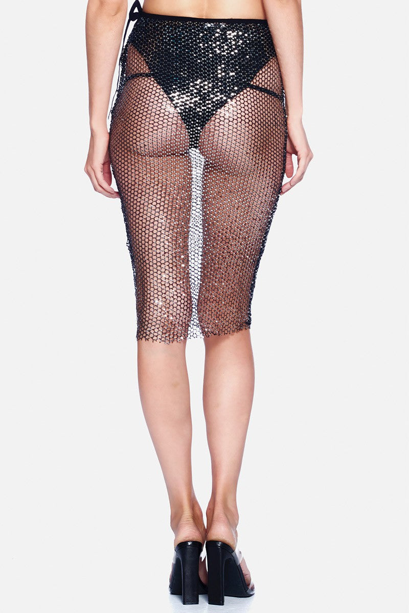 ONE SHOULDER STRAP FISHNET SEQUIN TOP