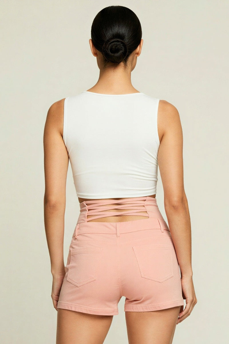 BUTTON DOWN HIGH WAISTED SHORTS