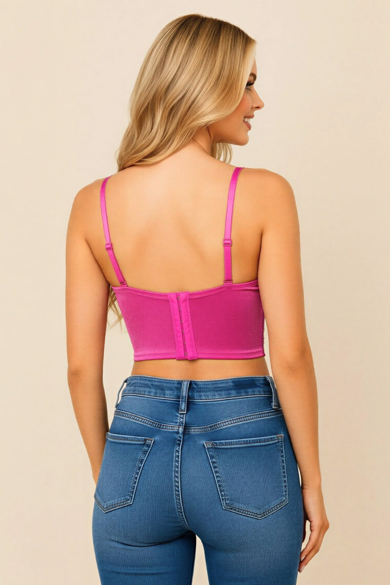 Glam Rhinestone Lace Bustier Top