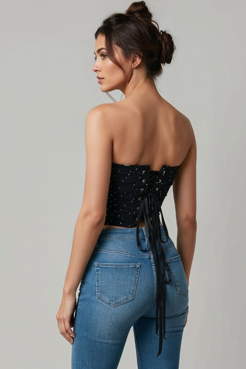Sparkly Back Lace-Up Corset Top
