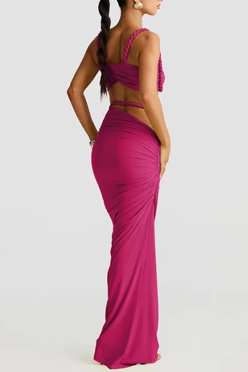 Braided Strap Crop Top & Draped Maxi Skirt Set
