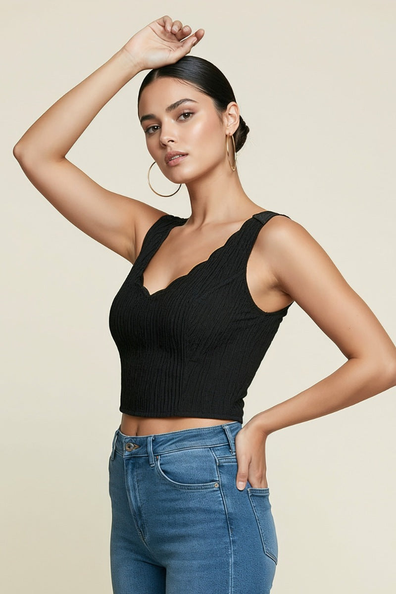 BACK FOIL WEAVE BAND WAVY CROP TOP