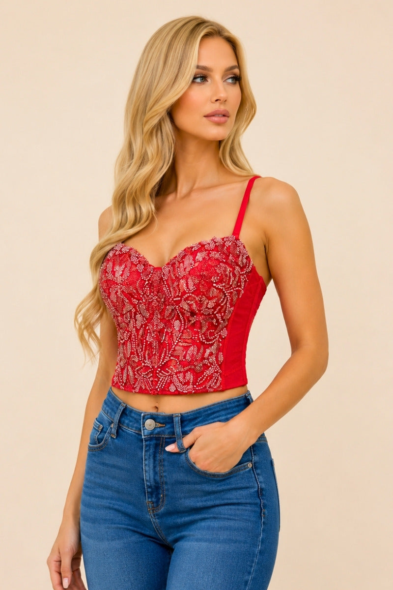 Sweetheart Neck Beaded Corset Top