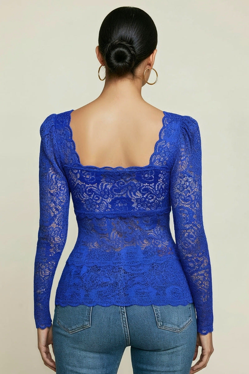 LONG SLEEVE V NECK LACE TOP