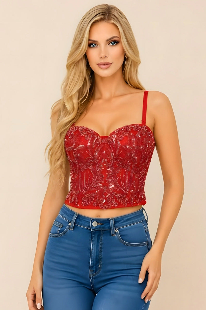 Sweetheart Neck Beaded Corset Top