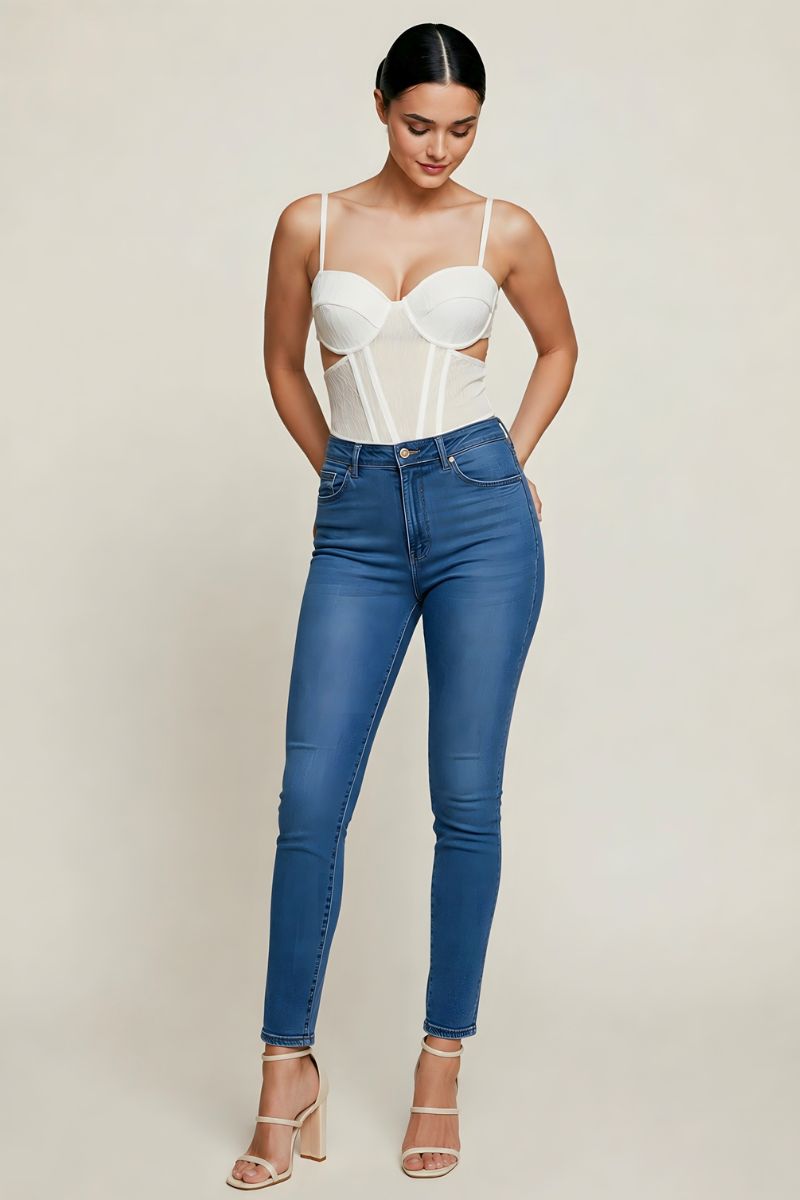 Textured Mesh Open Back Corset Top