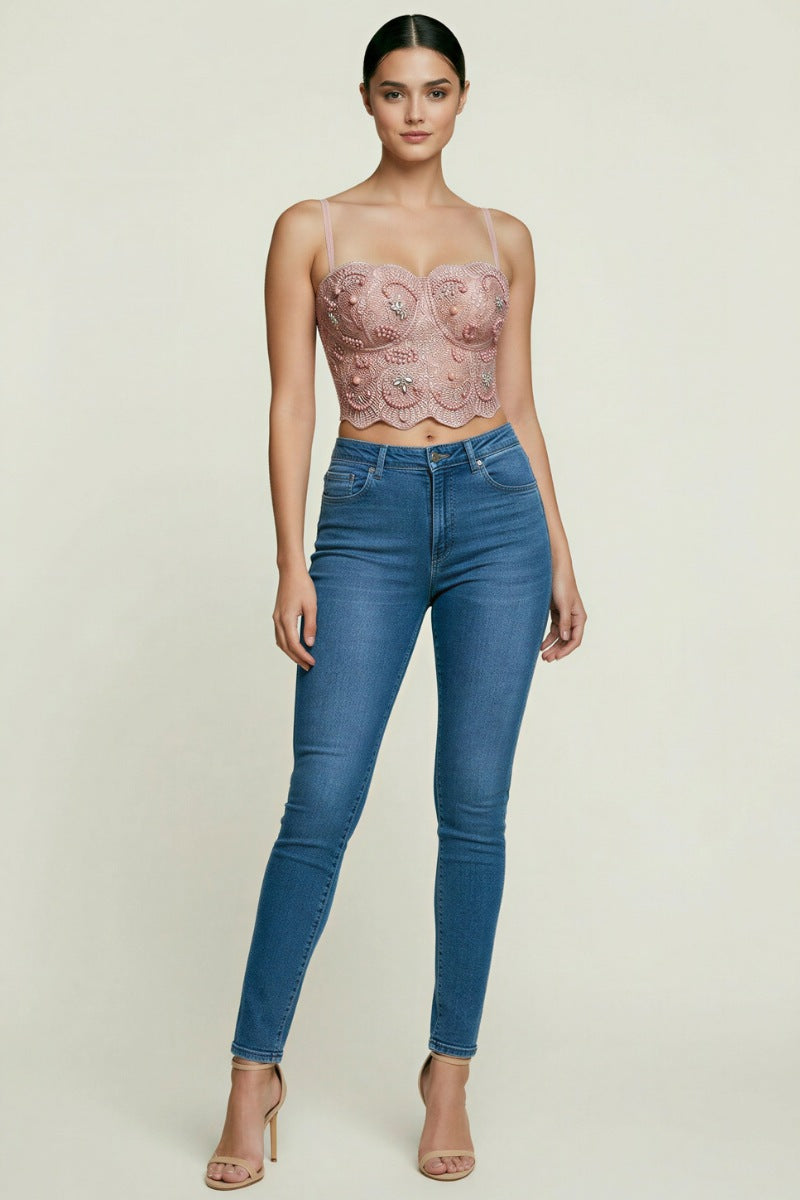 Embroidered Lace Bustier Crop Top