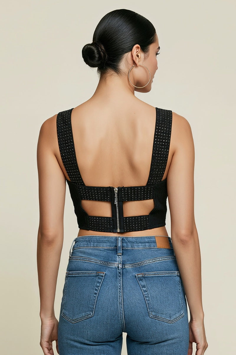 BACK FOIL WEAVE BAND WAVY CROP TOP