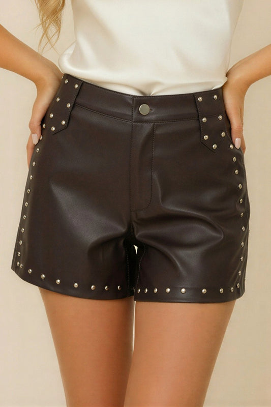 Studded Faux Leather Shorts – Edgy & Chic